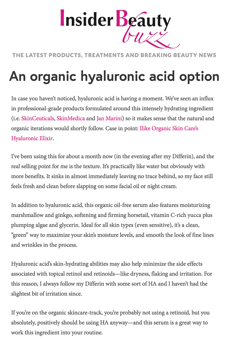 An organic hyaluronic acid option with Insider Beauty article